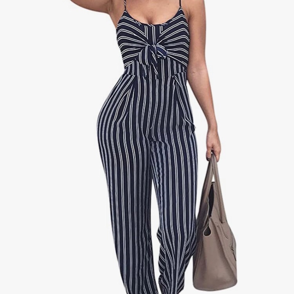 Blue and white stripe jumpsuit